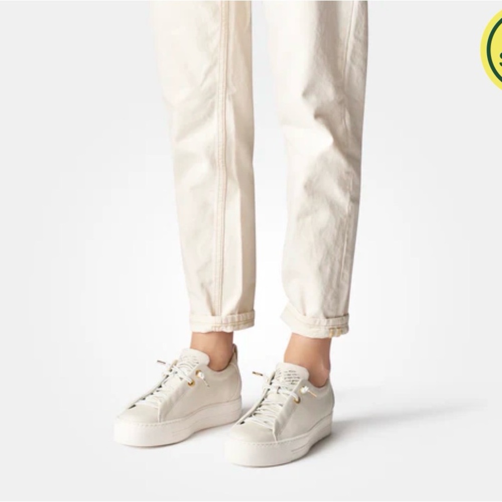 Paul Green Faye Ivory Leather Sneakers with Gold Accents Size 7.5 - Picture 2 of 12